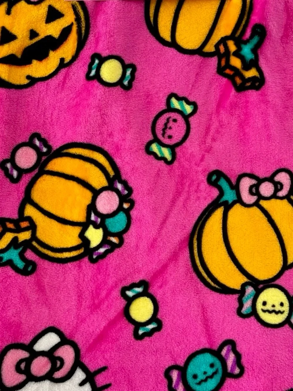 🎃 Hello Kitty 🩷 Sanrio Pink Halloween Pumpkins Candies Blanket 50” x 70” NWT